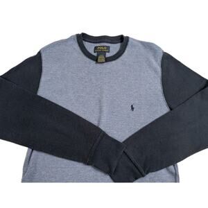 Polo Ralph Lauren Mens Medium 2 Tone Blue Long Sleeve Waffle Knit Crew Shirt